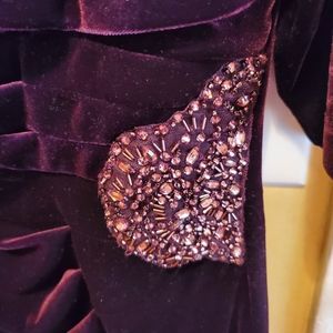 Purple Velvet Evening Dress w/ Waist Accent
